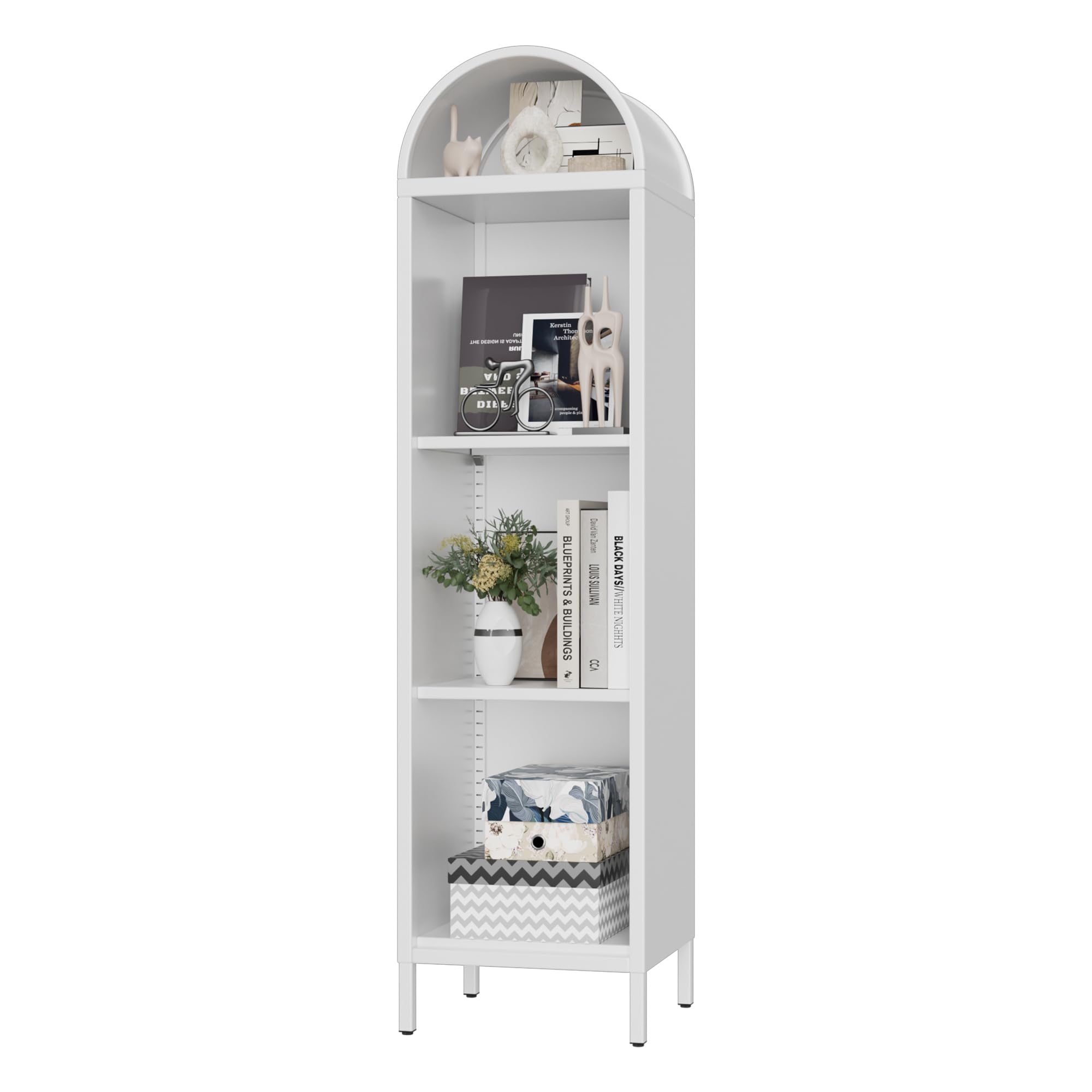 Aobabo 63inch H Arch Display Bookcase With 2 Adjustable Shelves, Kitchen Pantry Storage Bookshelf For Dining Room, Home, Office, Kitchen, Study Room, Assembly Required, White