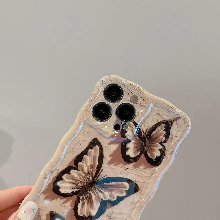 Wave Pattern Blue Light Butterfly Pattern Phone Case
