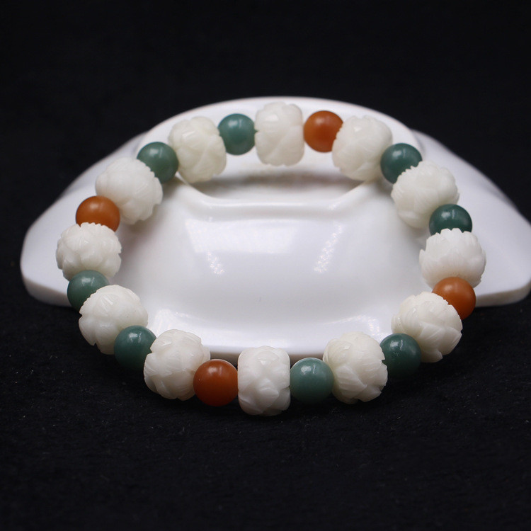 White Jade Bodhi Root Carved Pumpkin Bracelet