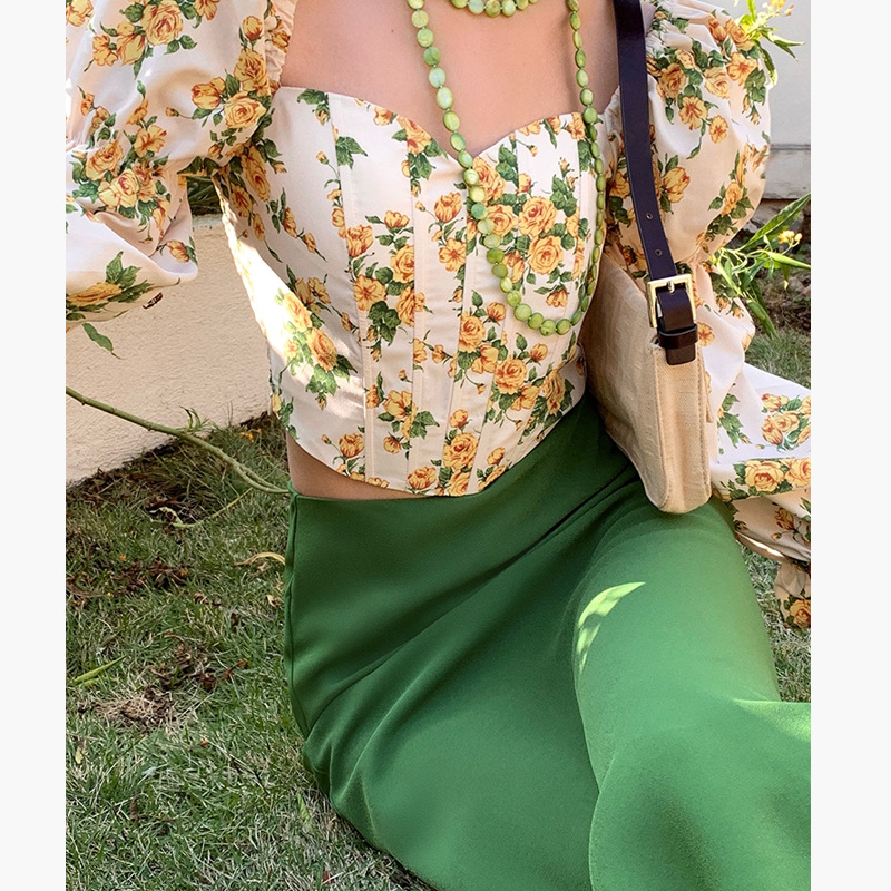 French Puff Sleeve Shirt New Slim Fit Square Neck