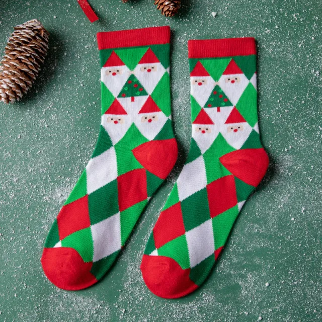 New Year Santa Claus Holiday Gift Fashion Socks Rhombic Lattice - Shop at LoveMi