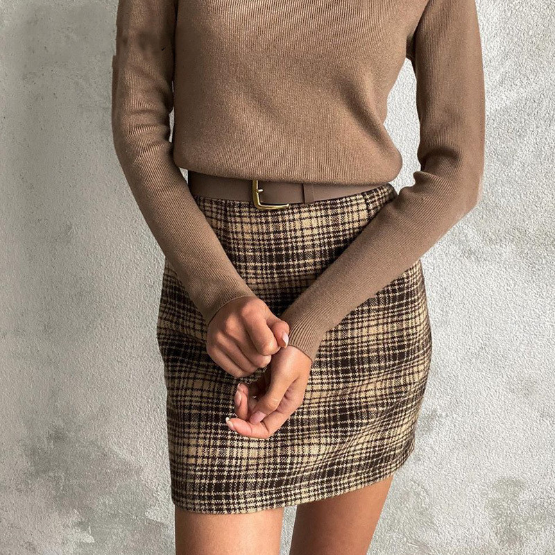 Title 3, Casual atmospheric plaid wrap hip skirt for eff...