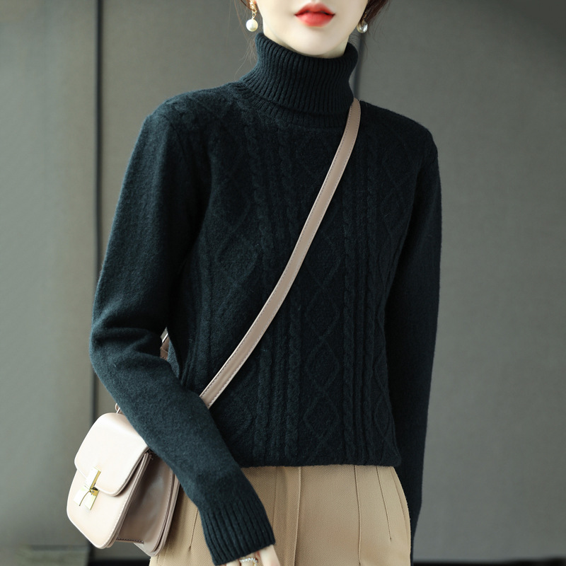 Turtleneck Cashmere Sweater Women's Wear Autumn And Winter Thick Warm Casual Top Black - Shop at LoveMi