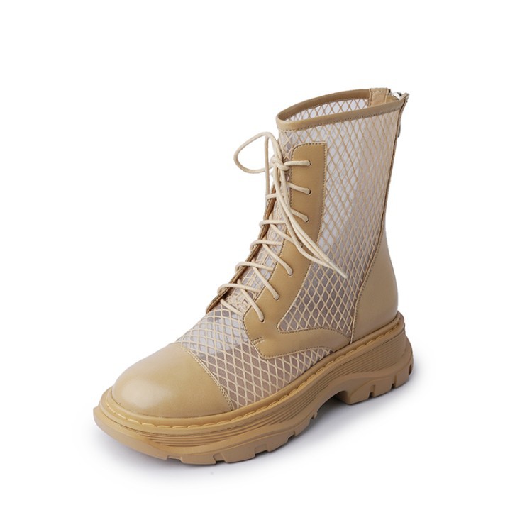 Short Martin Boots With Trifle Heel And Round Toe Front Lace-Up Back Zipper