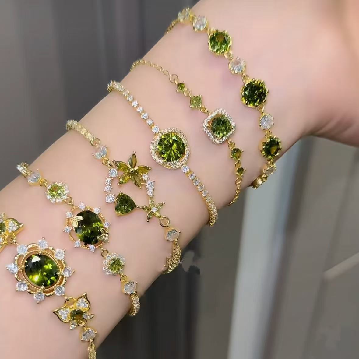 18K Real Gold Plated Cubic Zirconia Geometric Bracelet Circle Square Floral Bangle Luxury Premium Retro Fashio