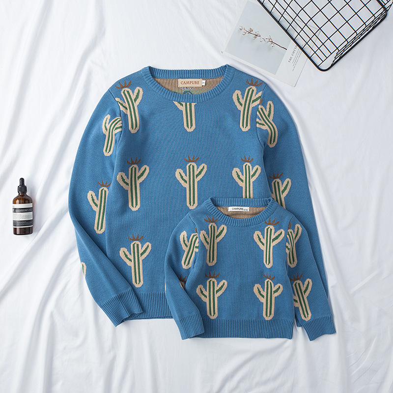 Title 5, Cactus Jacquard Pattern Pullover Cotton Knit