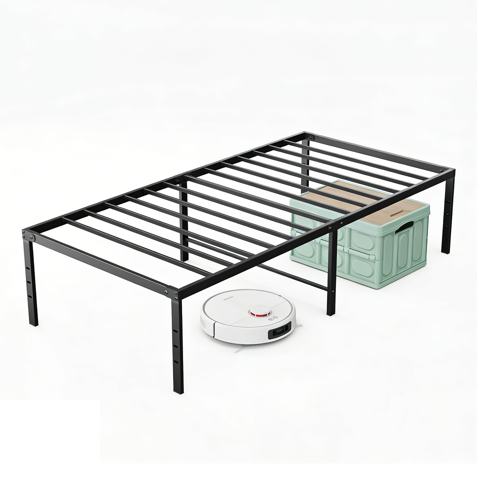 Sturdy And Durable Metal Base Frame, Noiseless Sturdy Steel Crossbars, Under-bed Storage Space, No Need For Box Springs