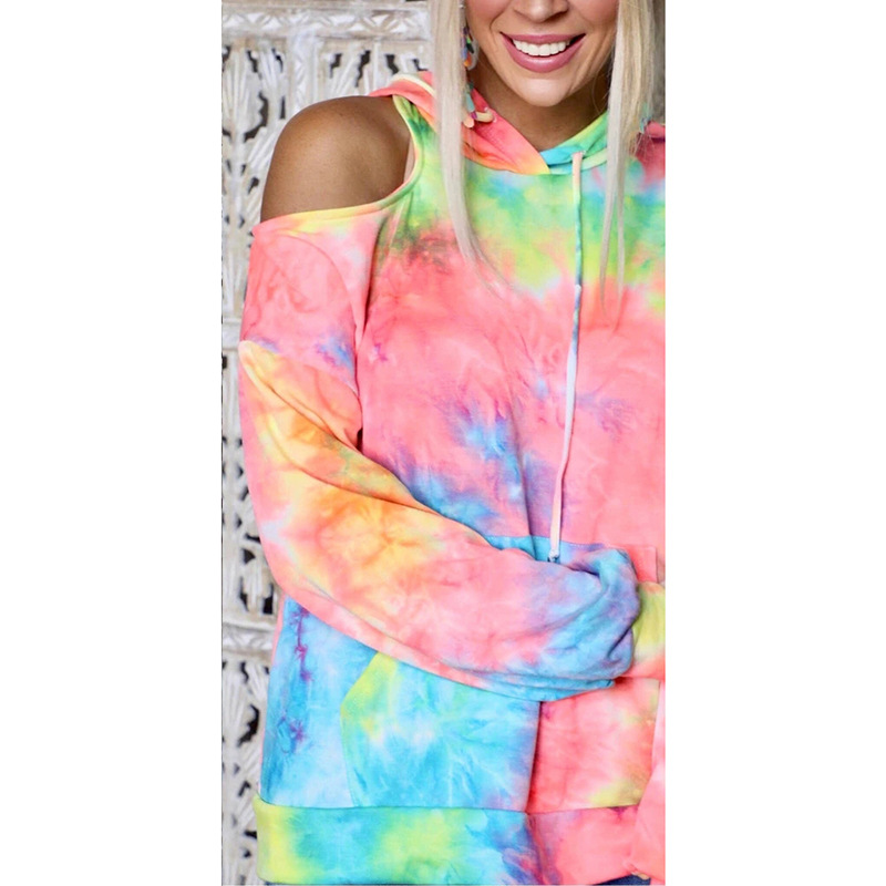 Tie-Dye Printed Long-Sleeved Pocket Hooded Sweatshirt