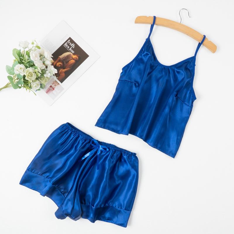 Faux Silk V-neck Lace Pajama Shorts Suit