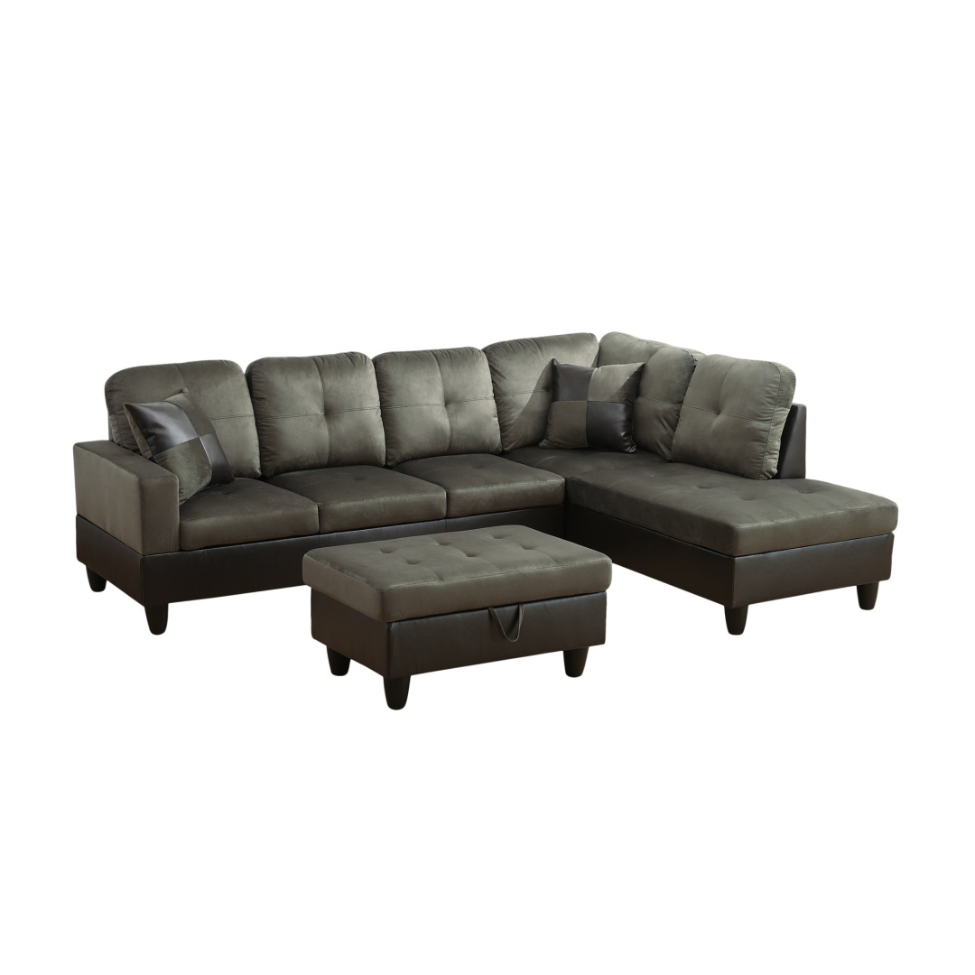 Pickup Only--Taupe Flannel And PVC 3-Piece Couch Living Room Sofa Set