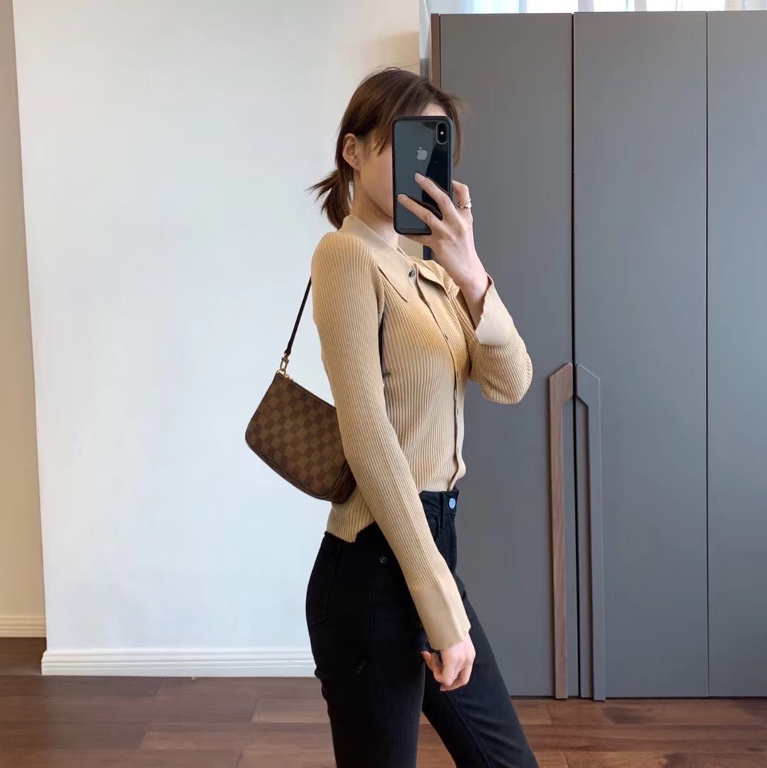 Lapel Slim-fit Stretch-split Western-style Knitted Top