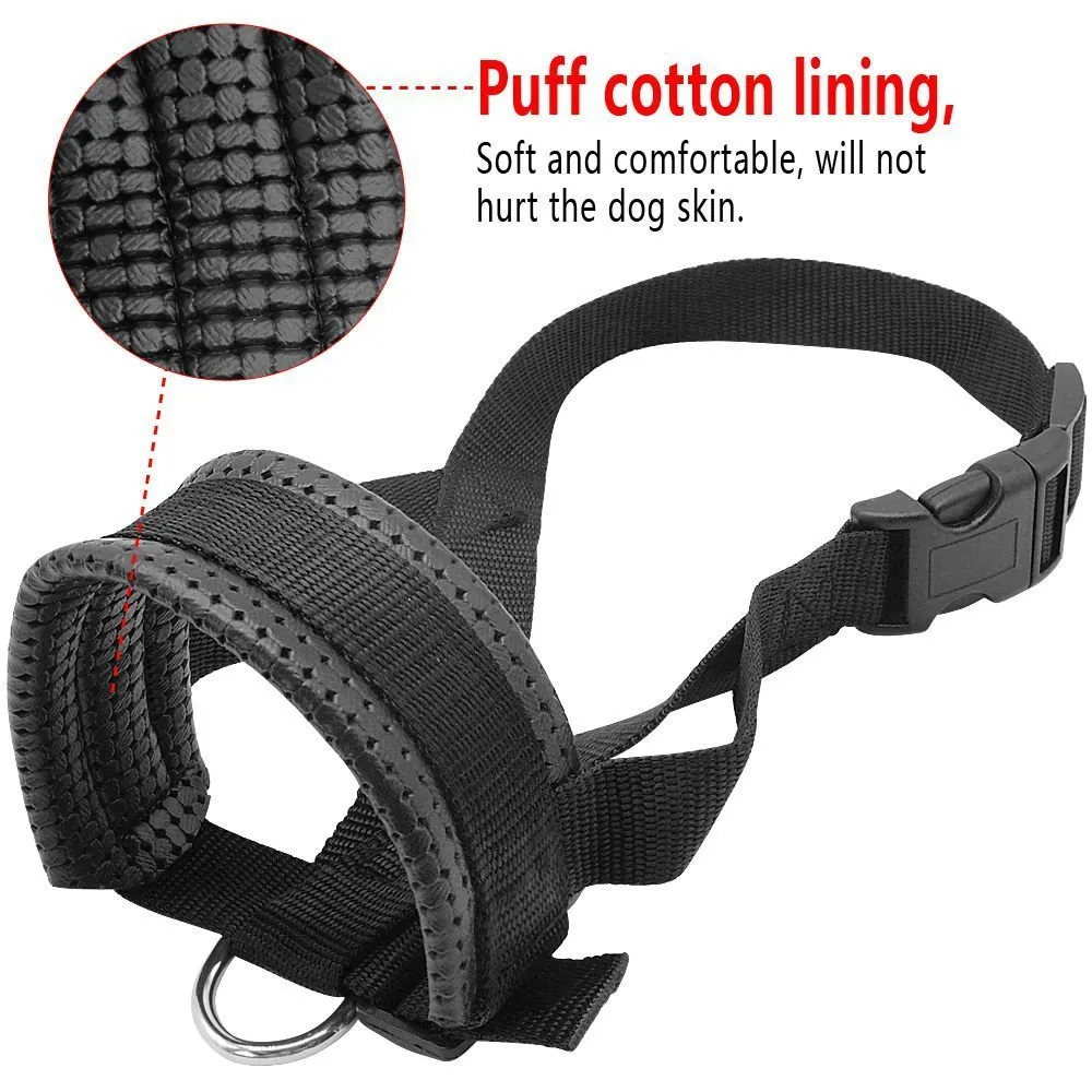 Dog Mouth Muzzle Anti Bark Dog Collar Breathable Dog Training Tool Nylon Muzzle Set With Stripes Summer Pet Leashes - Black