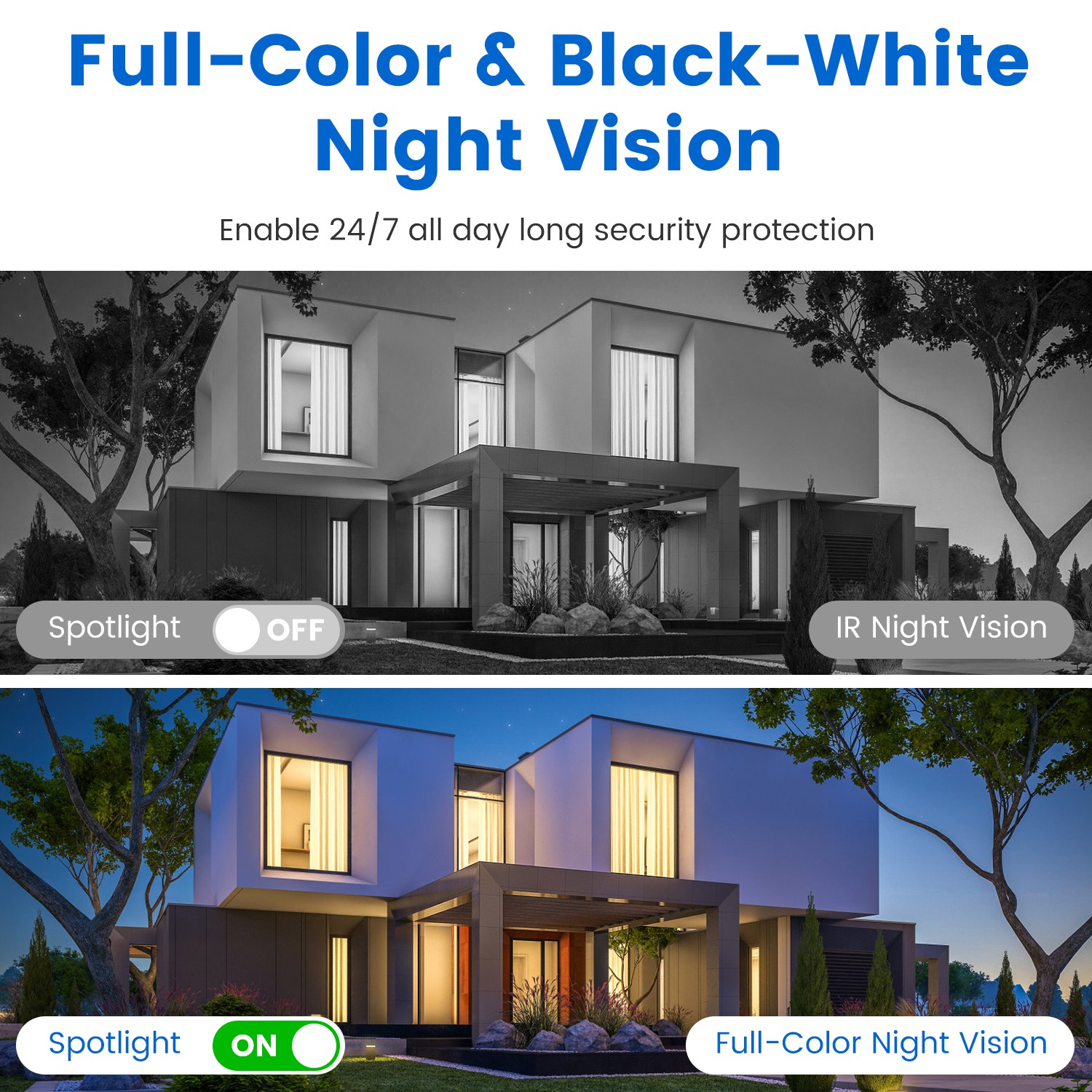 1080P HD 4-Lens Security Camera 360 Degree View WiFi Pan & Tilt Surveillance Camera With Full Color Night Vision Auto Motion Tracking 2-Way Audio Spotlights IP66 Waterproof Max 128G Not Included