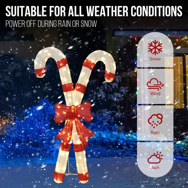 Lighted Candy Cane And Red Bowknot Christmas Decorations, Pre-lit 2D Holiday Decor With 100 Warm White LED Lights For Xmas Outdoor Indoor Decor Lighted Holiday