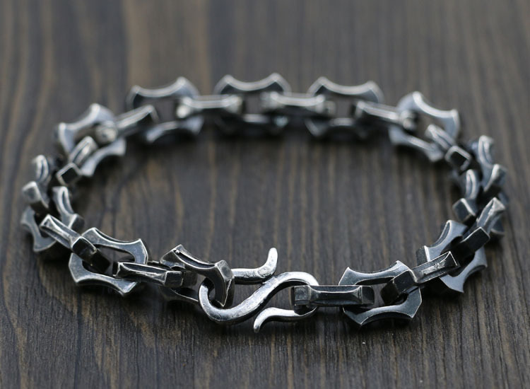S925 Sterling Silver Retro Vintage Heavy Feeling Clasp Keel Bracelet