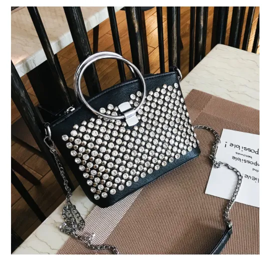 Fashionable Light Luxury Diamond Ring Single shoulder Diagonal Bag Silver - Shop at LoveMi