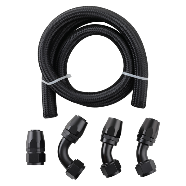 AN16 AN-16 Hose Fuel Line Rubber Nylon Braided 5FT With 90 Degree AN Fittings 45 Degree Straight Adapter