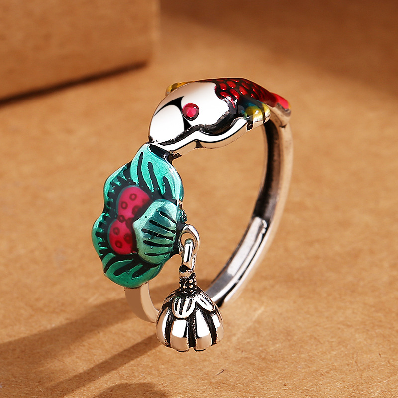 Personalized Ethnic Style Carp Flower Adjustable Ring