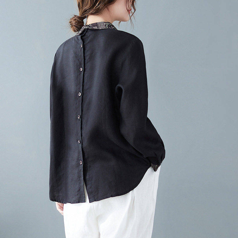Women's Casual Loose T Contrast Collar Shirt Top