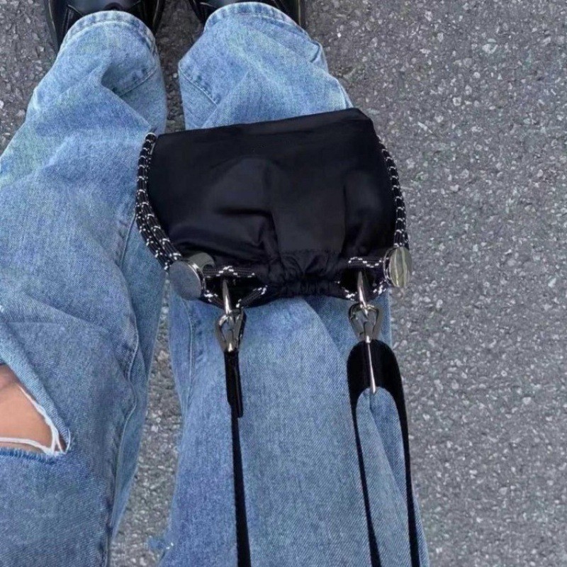 Women's Nylon Chain Bucket Bag Drawstring Backpack