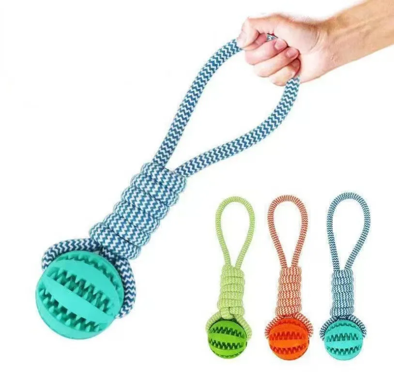 Dog Toys Treat Balls Interactive Hemp Rope Rubber Leaking Balls For Small Dogs Chewing Bite Resistant Toys Pet Tooth Cleaning Bite Resistant Toy Ball For Pet Dogs Puppy – image 2