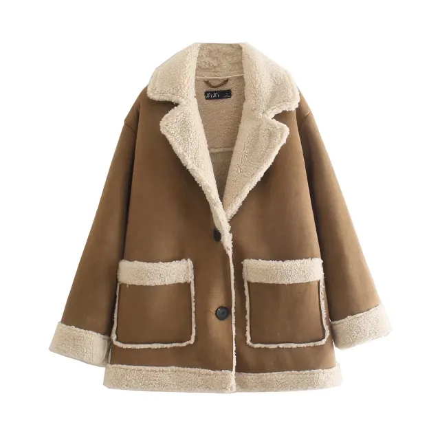 European And American Winter New Suede Fur Integrated Double sided Fleece Coat Coat Khaki - Shop at LoveMi