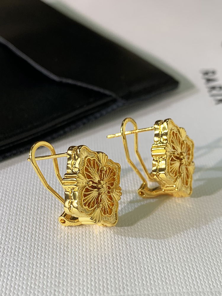 French Gold Four Leaf Grass Fritillaria Earrings