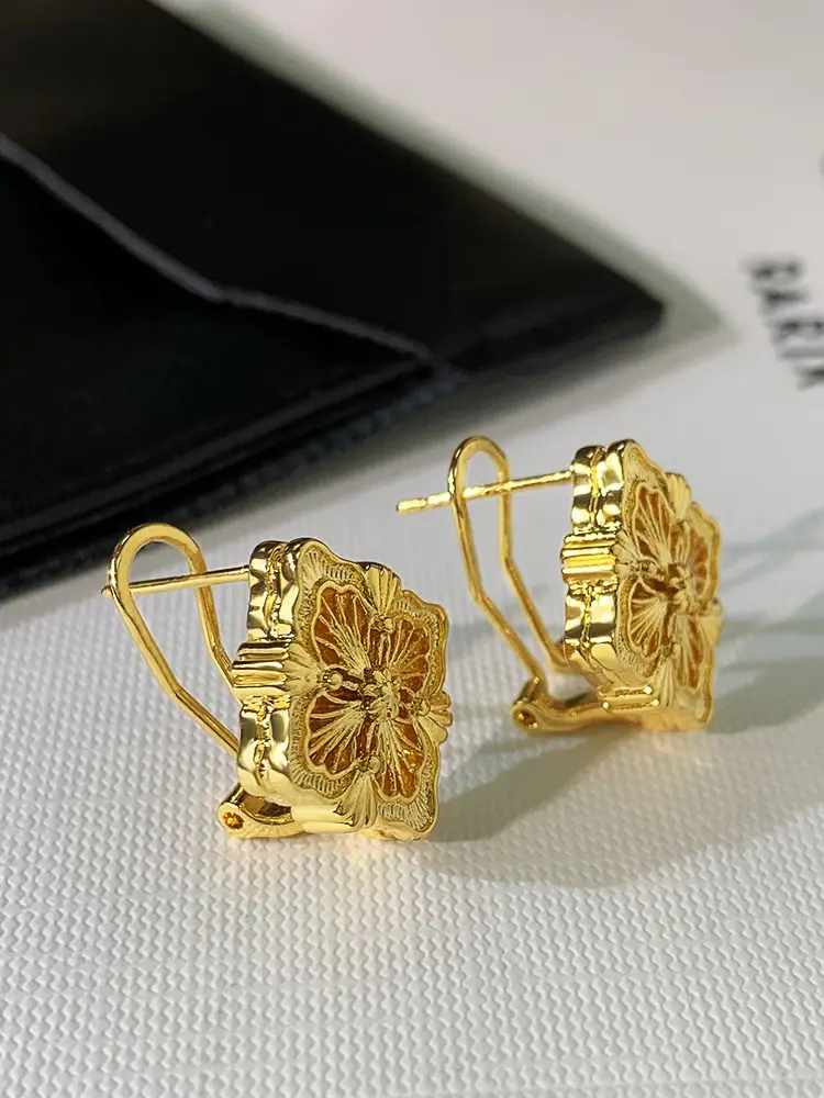 French Gold Four Leaf Grass Fritillaria Earrings