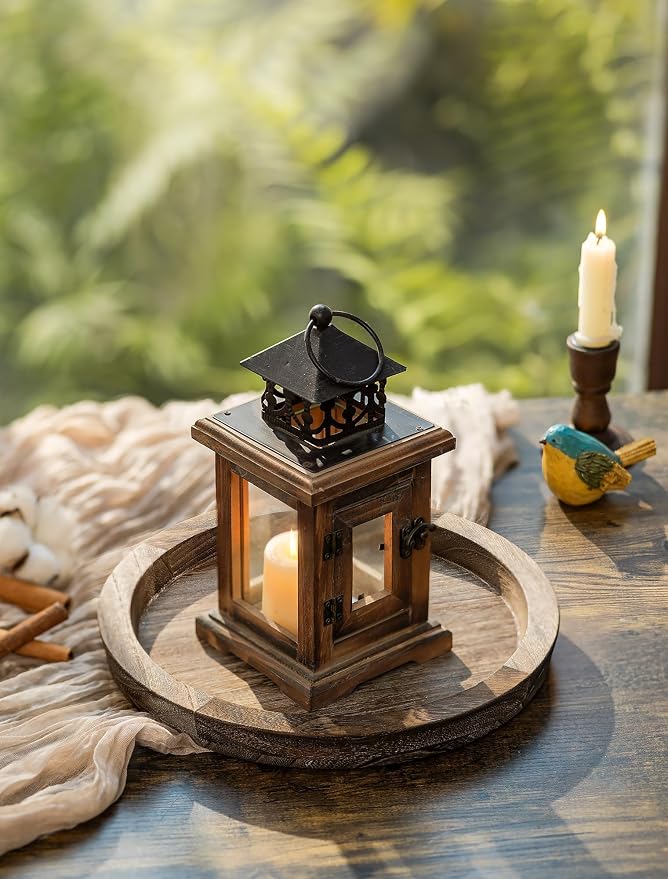 Round Wooden Candle Holder Tray With Distressed Finish For Coffee Table Home Decor 2