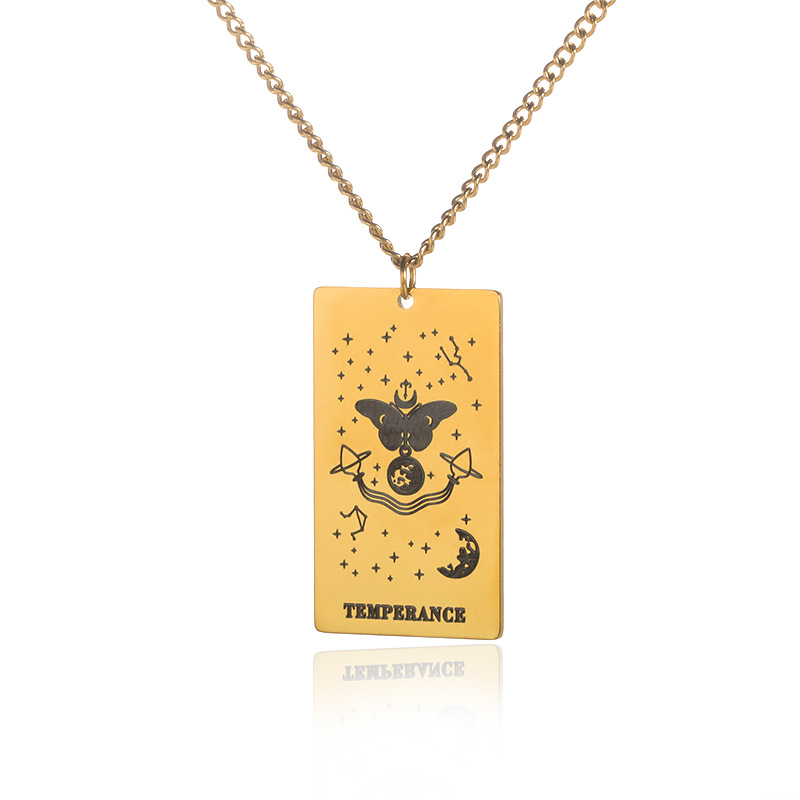 18k Yellow Gold Stainless Steel Tarot Pattern Necklace