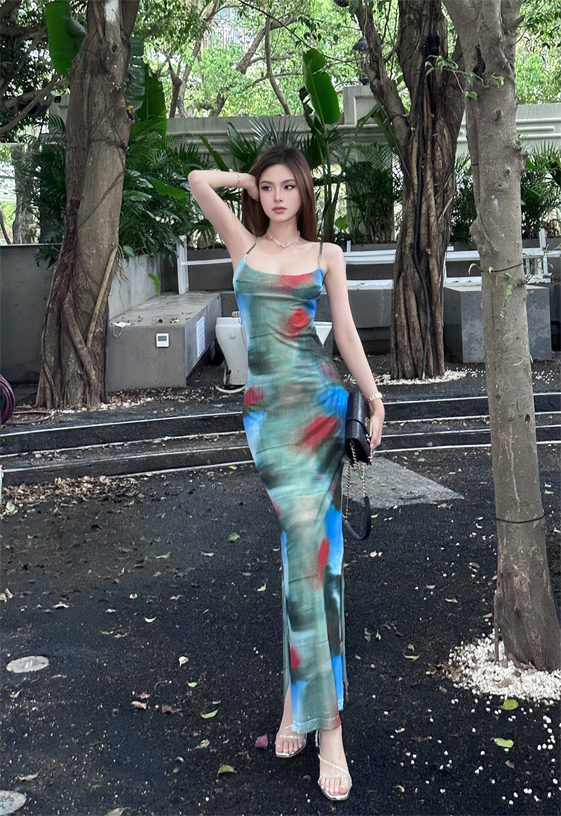 Printed Slim-Strap Long Dress, picture 5 of 9