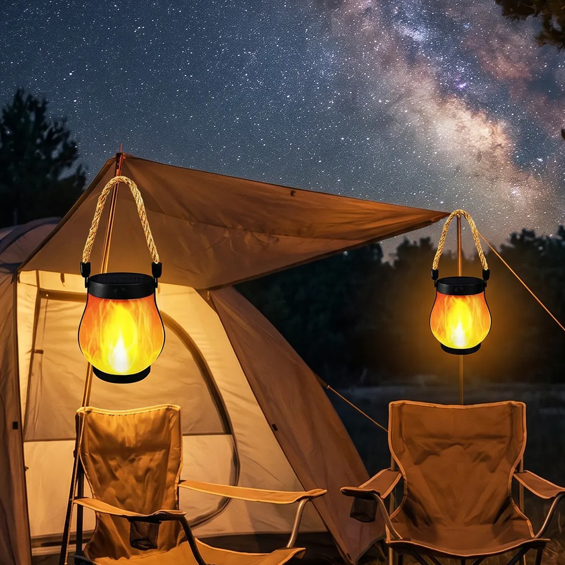 Solar And USB-Rechargeable Flame-Effect Hemp Rope Lantern