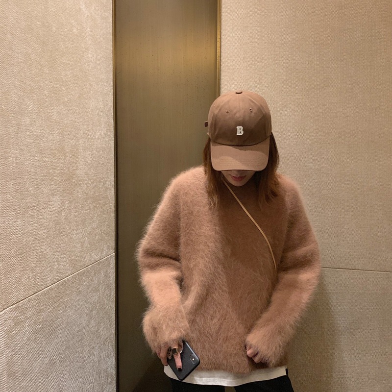 Title 5, Mink Sweater Coat Female Loose Crew Neck Top