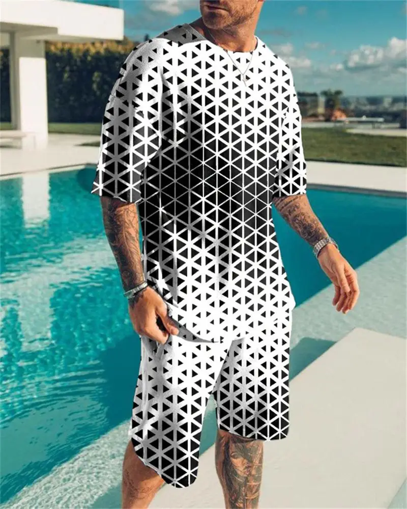 3D Digital Printing Men's Short Sleeve Beach Pants Set