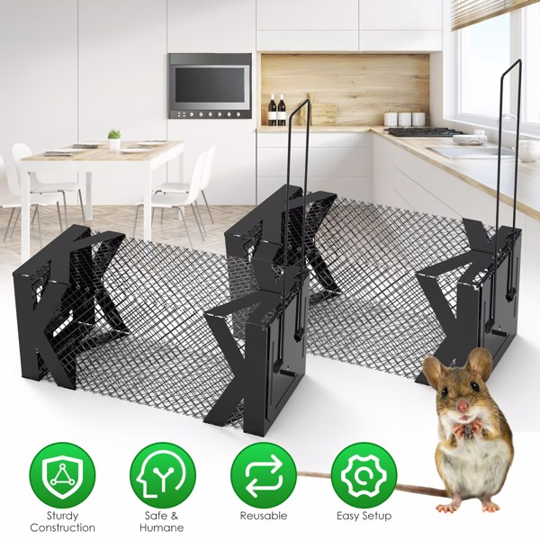 Humane Mouse Trap Cage, Non-Lethal (No Electricity/Glue/Chemicals), Heavy Duty 1.15mm Metal (Rustproof), Easy Catch & Release for Mice/Voles/Hamsters, Indoors/Outdoors Use-11