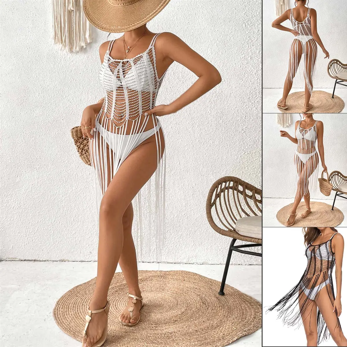 New Beaded Hollow Out Cover Up Dress