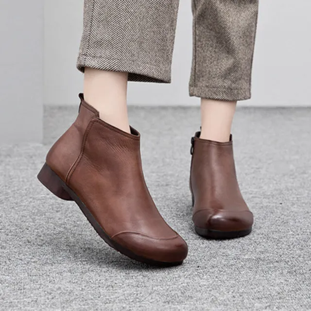 Ankle Boots For Women Fall Winter Low Heel Shoes Brown - Shop at LoveMi