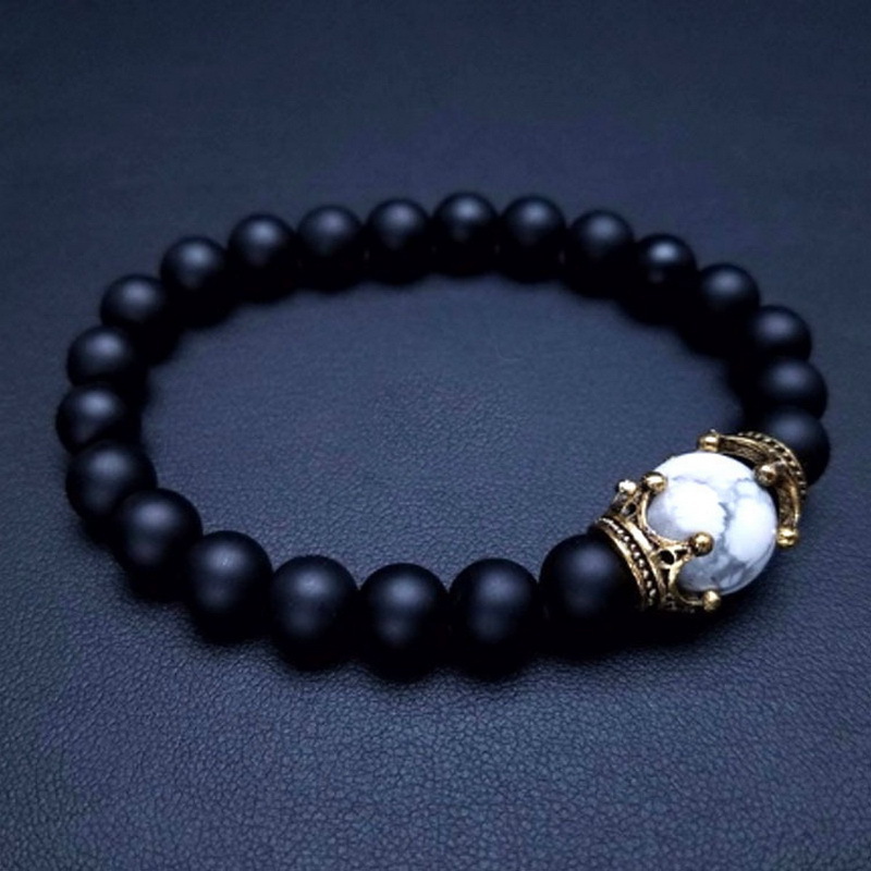 8mm Men Hematite Natural Crystal Bracelet Healing tiger Eye Beaded Crown - Picture 3 of 7