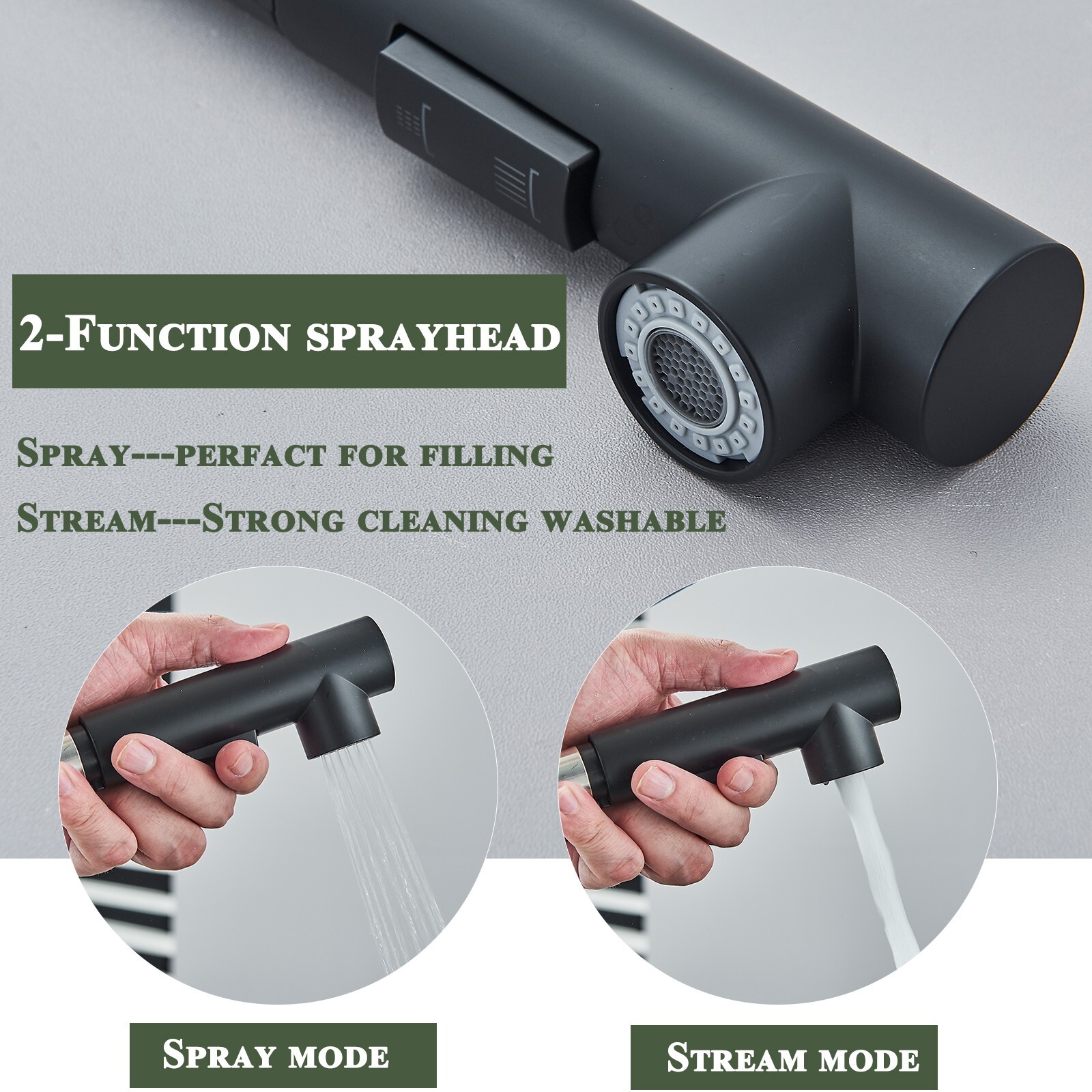 Matte Black Kitchen Mixer Taps Pull Out Spray Head Single Lever Mono Sink Faucet — image 9
