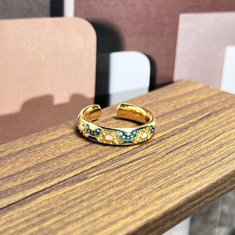 Multicolored Enamel Flower Rings Sweet Cool Vintage Niche Band For Women Daily Wear