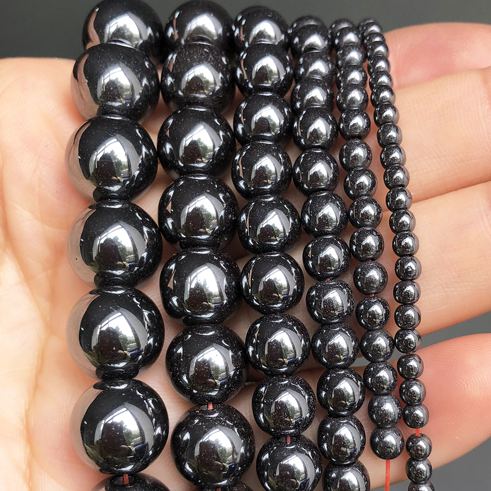 Title 32, Natural Black Hematite Stone Round Loose Spacer...