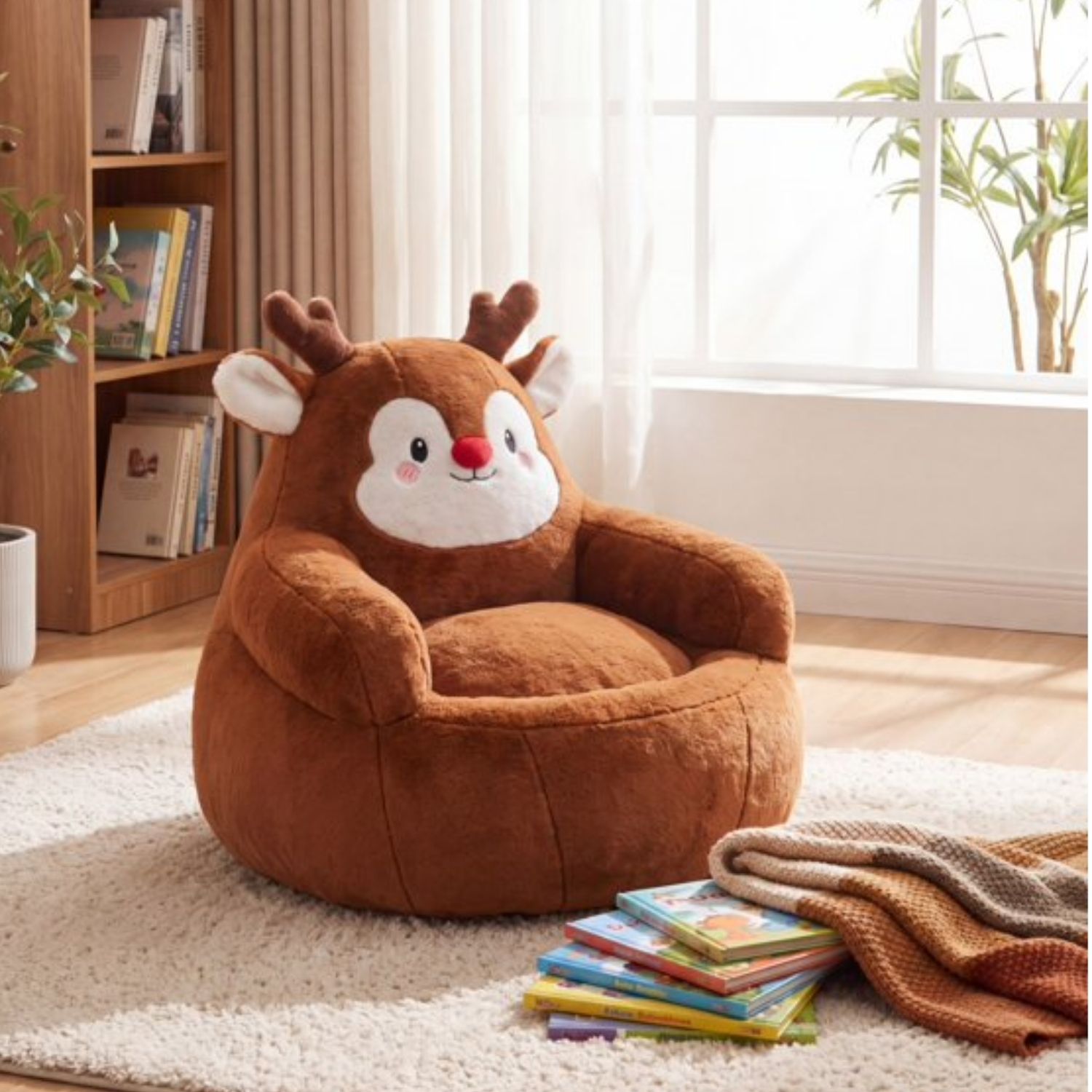 Kids Christmas Bean Bag Chair, Lazy Sofa With Removable Cushion, Soft Comfy Couch For Bedroom Living Room Holiday Decoration image 3