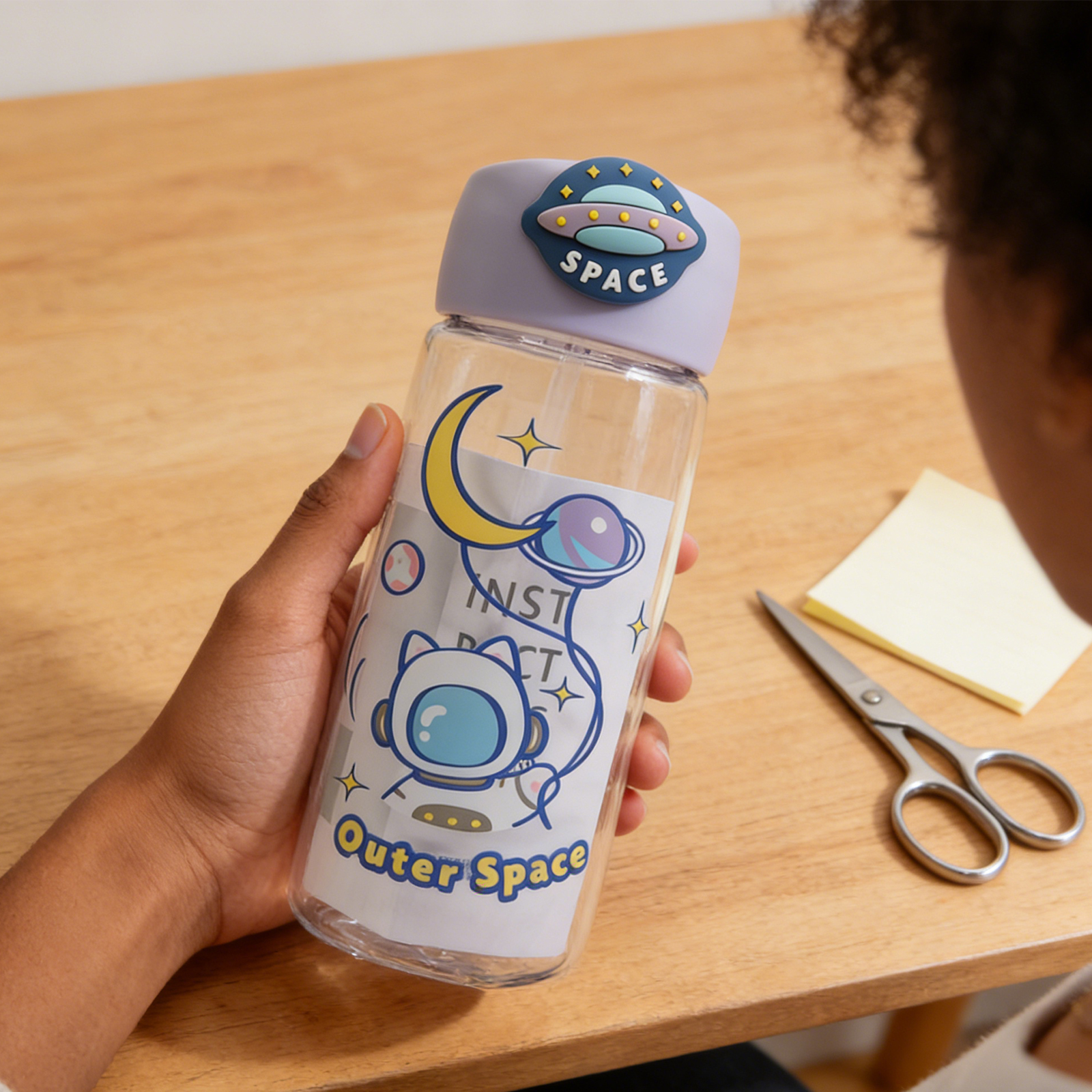 Astronaut Cat Plastic Bottle 400ml-Purple 5