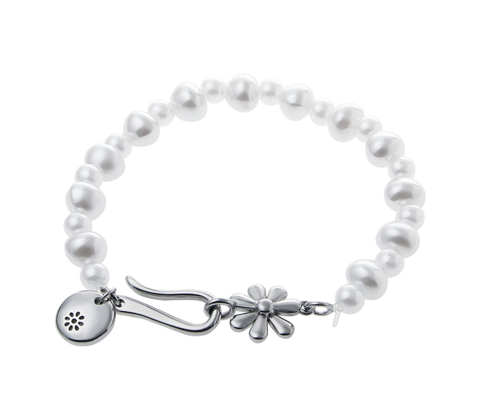 Bead Splicing Bracelet With Curved Buckle Flowers