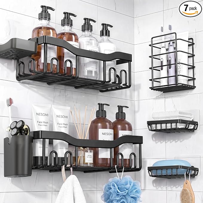 7-Pack Adhesive Shower Caddy, Stainless Steel Shower Organizer Shelves For Bathroom Storage