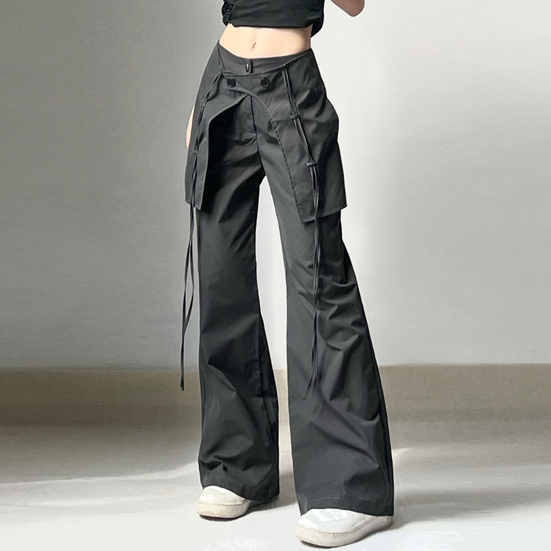 Women's High Waist Design Crossover Ribbon Trousers
