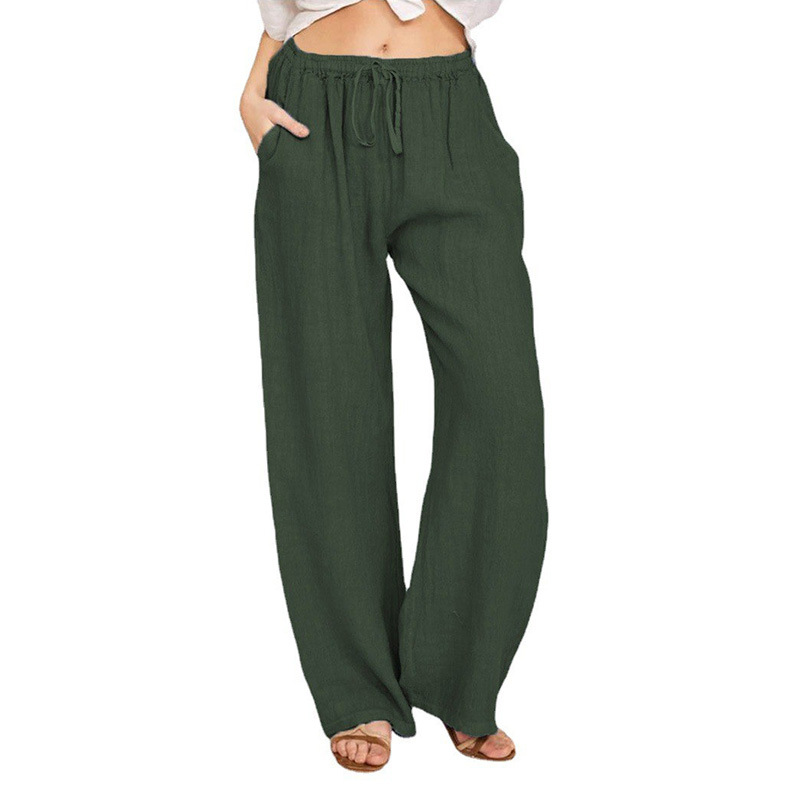 Soft Casual Drawstring Tie Trousers Summer Elastic Waist Loose Jogger Pants With Pockets Green - Shop at LoveMi
