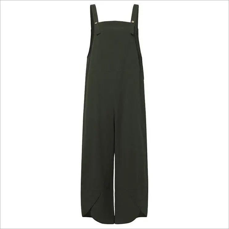 Women's Jumpsuits With Pockets Solid Color Casual Cropped Overalls Long Pant Romper - Green