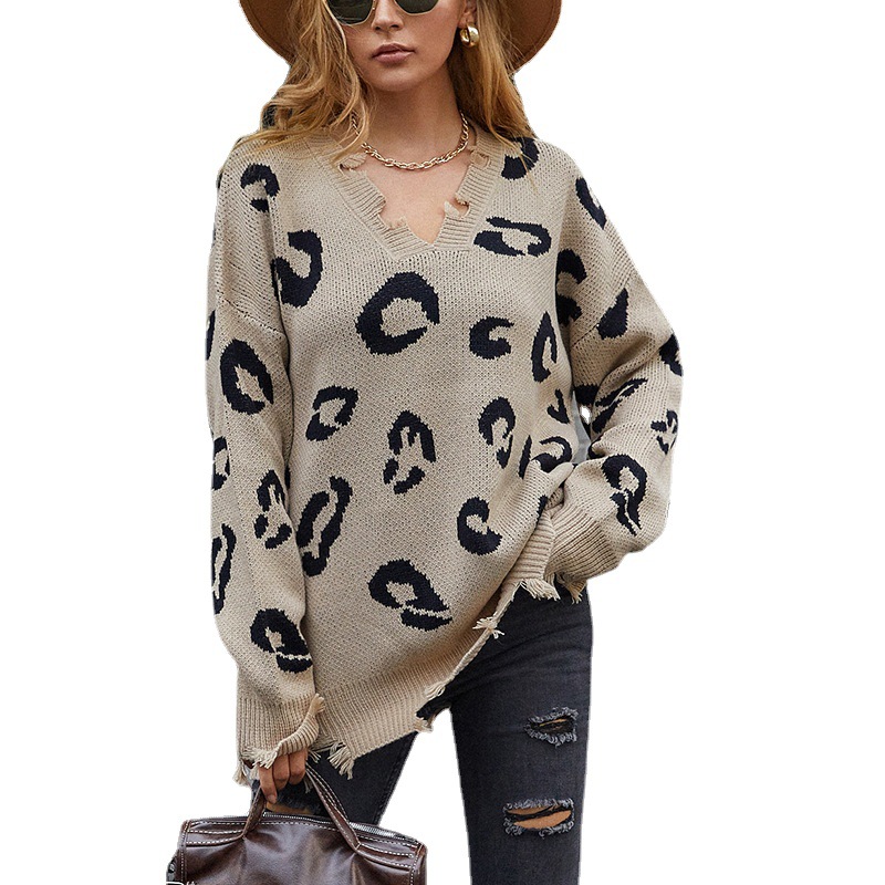 Title 10, Maglione leopardato con scollo a V da donna