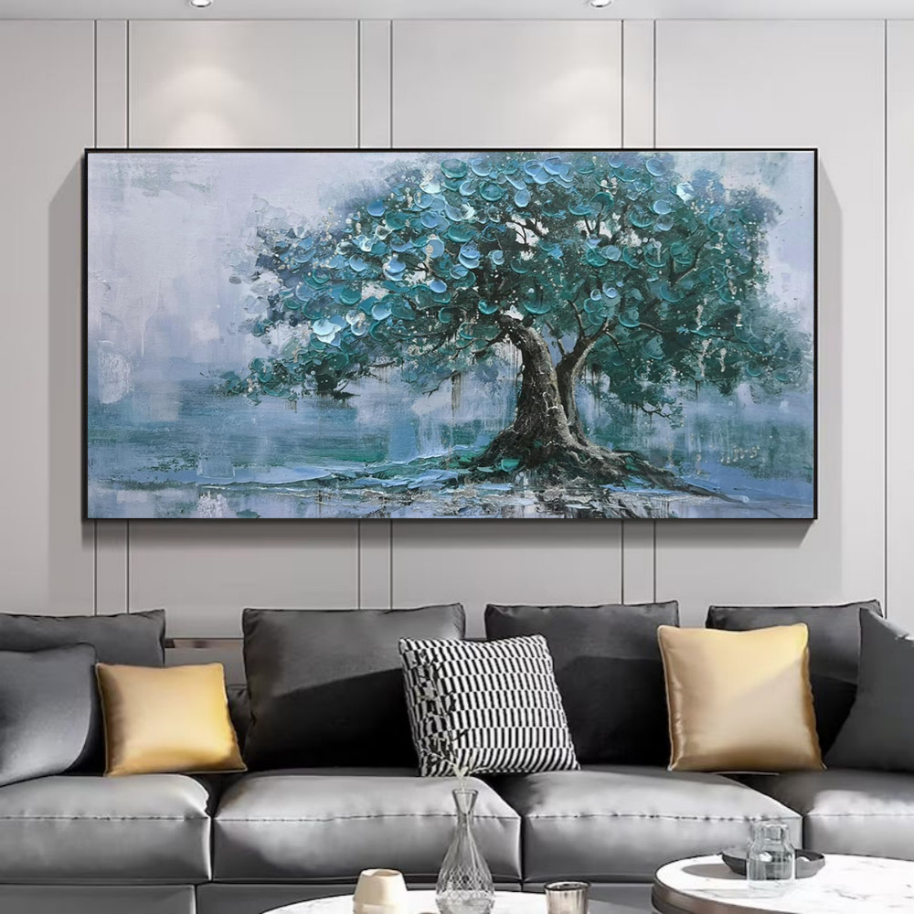 Large Handpainted Palette Knife Green Big Tree Oil Painting On Canvas Modern Abstract Landscape Art Poster Wall Pictures Home Decor - Image 6